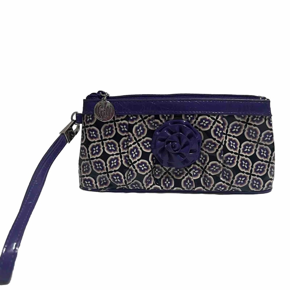 Vera Bradley Frill Wristlet Women Small Purple Geometric Rosette Good Condition